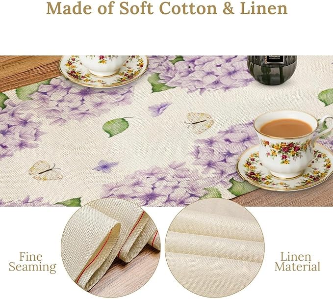 Watercolor Hydrangea Flower Table Runner, Spring Summer Seasonal Plants - Image 5