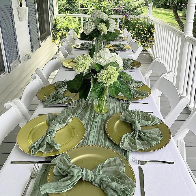 12 Pack Sage Green Table Runner Cheesecloth 35x120 Inch, 10Ft Boho Sheer Gauze - Image 2