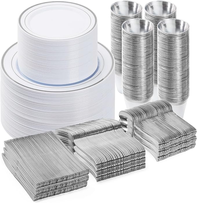 BESTVIP 600PCS Silver Dinnerware Set by Bestvip