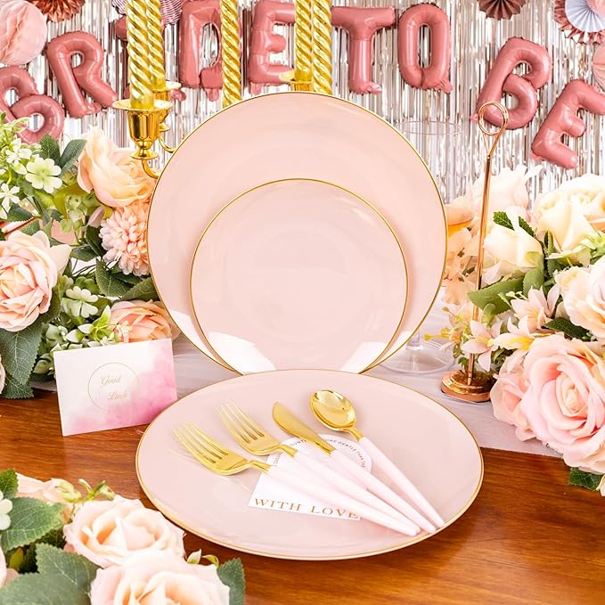 Liacere 150PCS Plastic Plates-Gold Plastic Silverware - Image 5