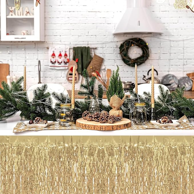 4P Wavy Metallic Tinsel Foil Fringe Table Skirts - Image 3