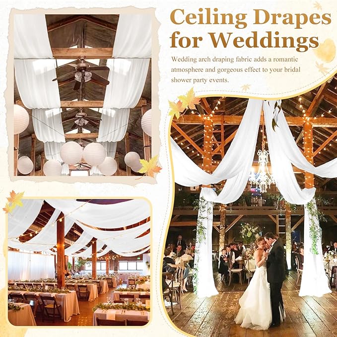 MODFUNS Wedding Ceiling Drapes White Wedding Arch Draping Fabric 2 Panels 5x20 - Image 6