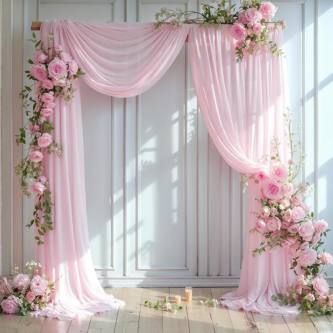 Wedding Arch Draping Fabric 1 Panel 18Ft Blush Chiffon Fabric Drapes Arbor - Image 5