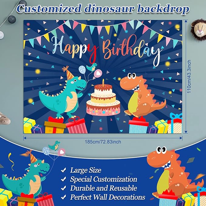 265 PCS Dinosaur Party Decorations, Customized Backdrop, Happy Birthday Banner - Image 5