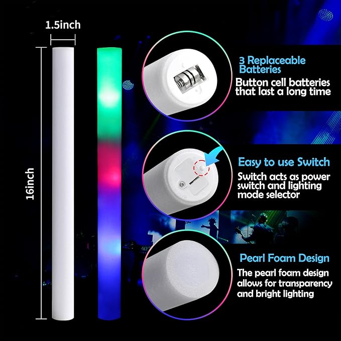 Pack of 100 Custom LED Party Foam Light Sticks Batons - Image 7