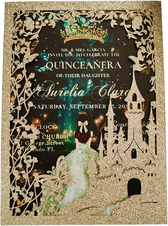 20PCS Castle Pocket Invitations, Quinceanera Invitations by JOACHUUY