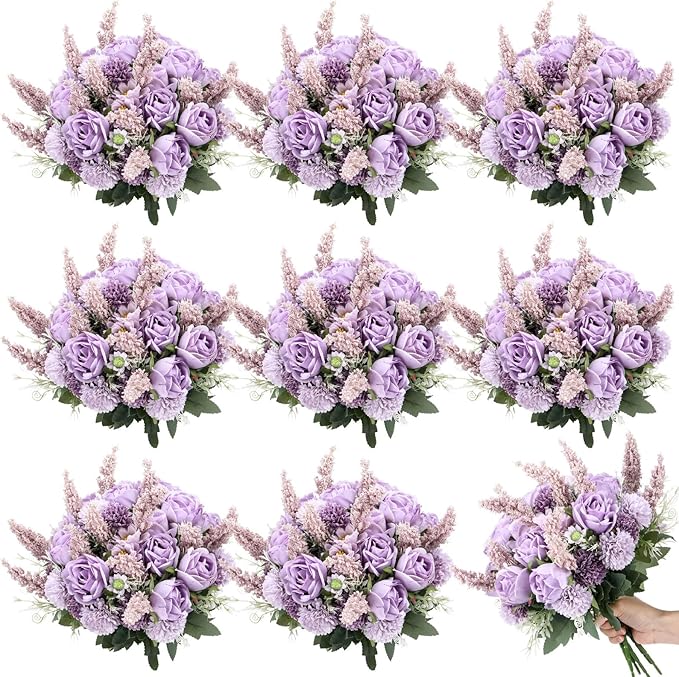Zeyune 8 Pcs Wedding Silk Flowers Fake Silk Flowers Faux Bouquet Hydrangea - Image 8