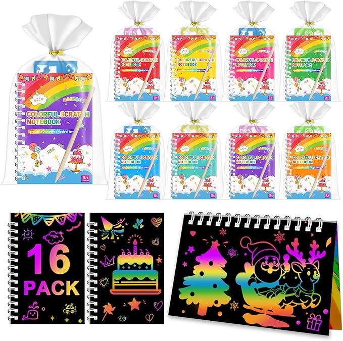 Party Favors for Kids: 16 Pack Scratch Art Notebooks by iooo