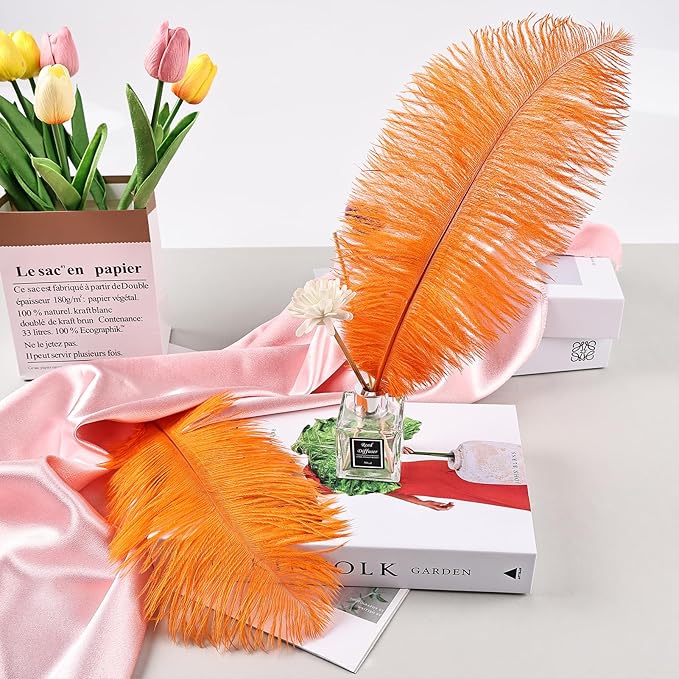 THARAHT Orange Ostrich Feathers 12pcs Natural Bulk 10-12Inch 25cm-30cm - Image 6