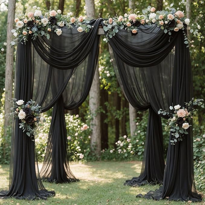 Wedding Arch Draping Fabric, 1 Panel 18FT Black Sheer Chiffon Curtain Drapes 6 - Image 9