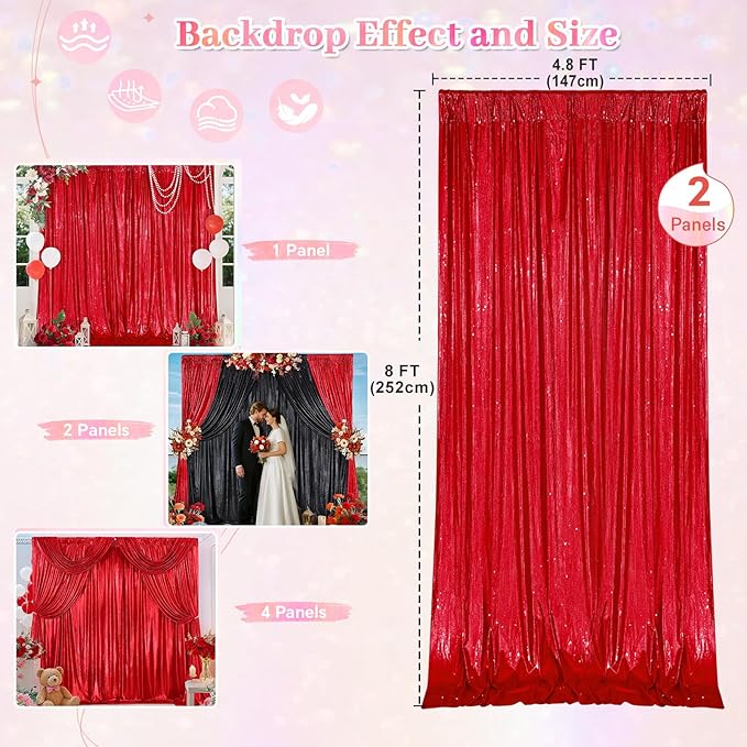 Wedding Arch Backdrop Cover: Red Party Photography Background Drapes 2 Packs - Image 6