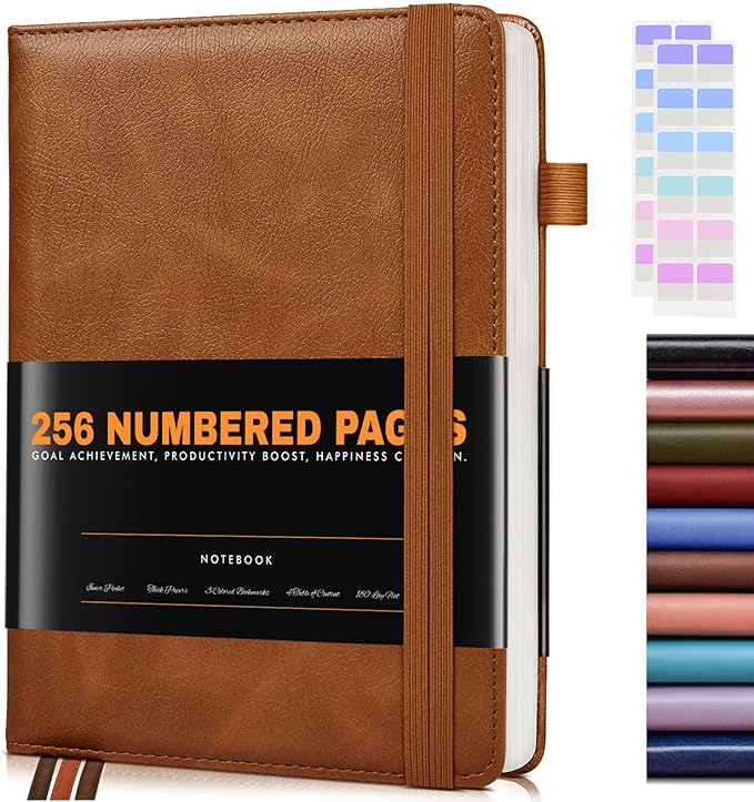 Lined Journal Notebook for Women Men, 256 Numbered Pages Hardcover Leather by Unknown