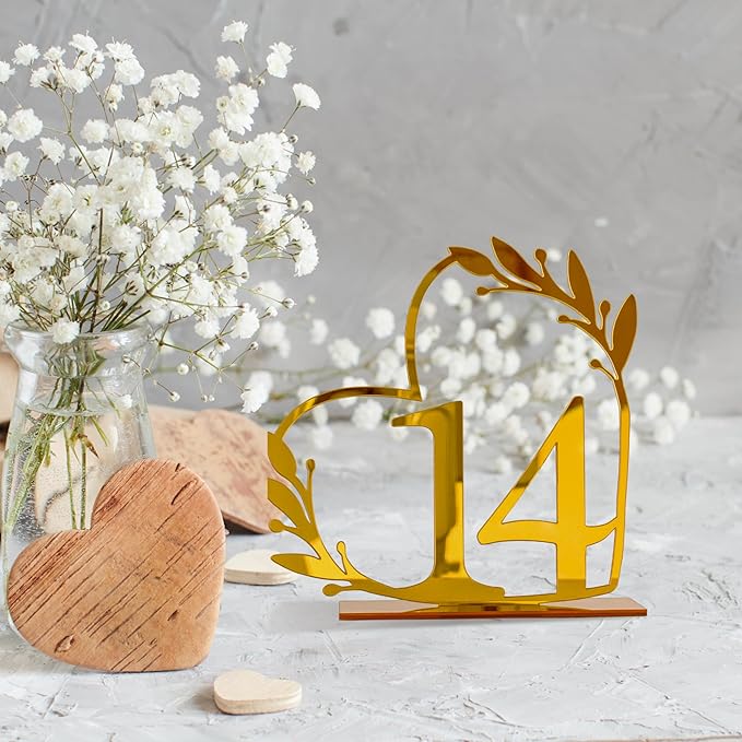 Gold Acrylic Heart-Shaped Table Numbers 1-20 - Image 3
