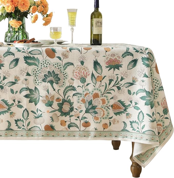 patdrea Designer Green Rectangle Table Cloth, Vintage Italian Floral Country by Welcometopatdrea