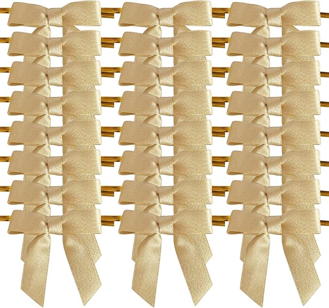 50pcs 2-1/2" Gold Satin Ribbon Bows - Image 2
