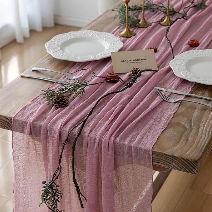 Table Runner Dusty Rose Cheesecloth Gauze 120 Inch 10 FT Rustic Boho Cheese by KEKETOARRANGE