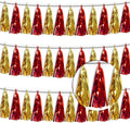 3P Red Gold Metallic Fringe Banner Garland Foil Tinsel Streamer Wall Hanging by Xuuf
