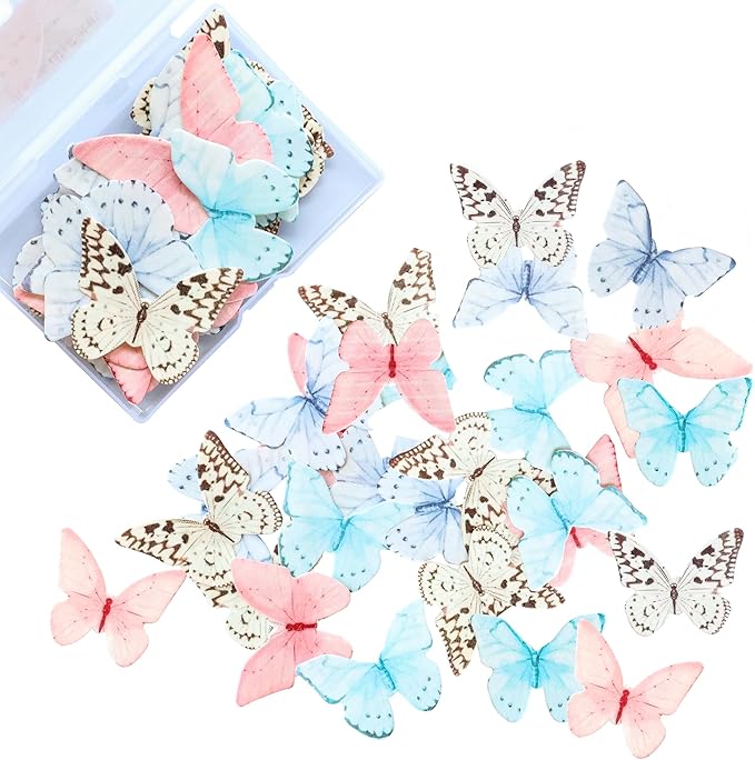 Ephlyn 48Pcs Edible Butterfly Cupcake Toppers Cupcake Picks Edible Butterfly - Image 2