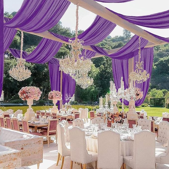 MODFUNS Ceiling Drapes for Weddings Purple Chiffon Sheer Ceiling Curtain 4 - Image 2
