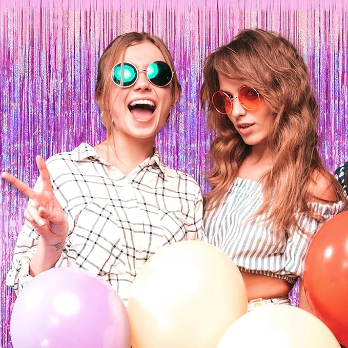 6 Pack Pink Foil Fringe Curtain Backdrop, 3.28Ft x 8.2Ft Metallic Tinsel Foil - Image 5