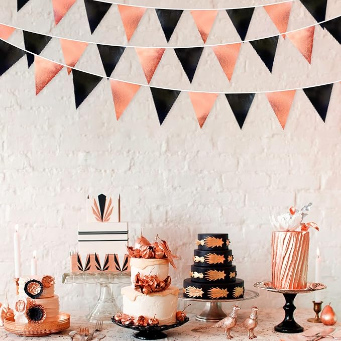 Black Rose Gold Party Decorations Triangle Pennant Banner Flag Rose Gold Black - Image 4
