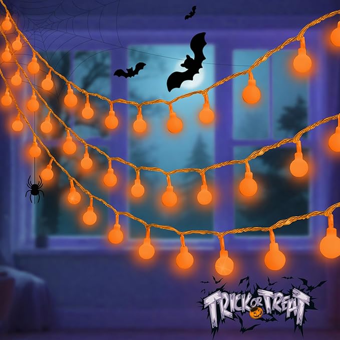 Connectable Orange Halloween Lights Outdoor Indoor - 43FT 100LED Globe String - Image 3