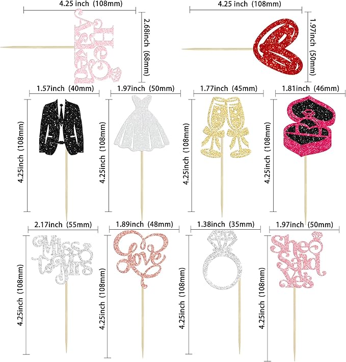 Gyufise 30Pcs She Said Yes Cupcake Toppers Glitter Diamond Ring I Do Love - Image 2