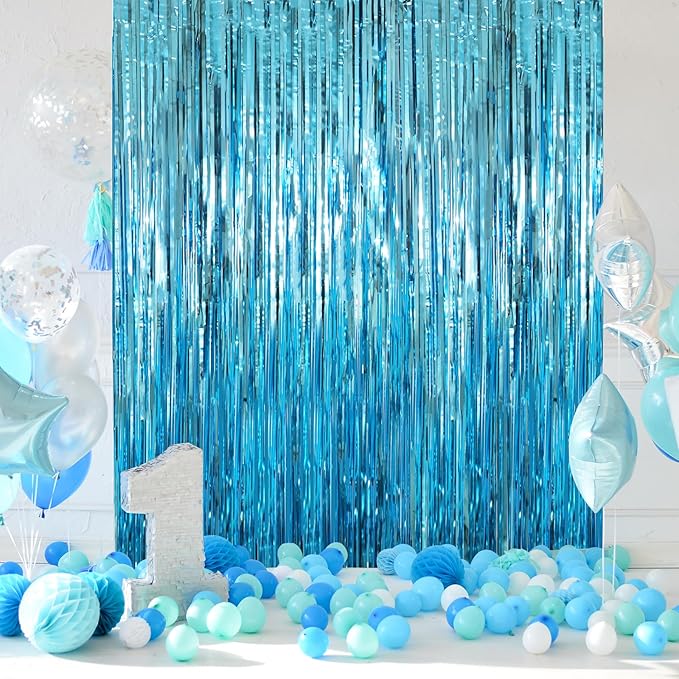 2 Pack Light Blue Tinsel Foil Fringe Curtains, Metallic Tinsel Party Streamers - Image 8