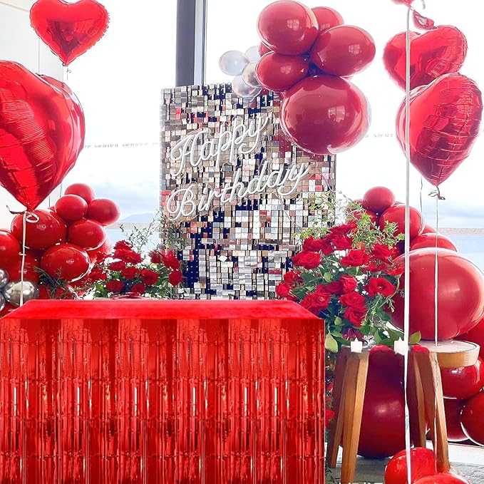 Red Streamers Party Decorations, 2 Packs Red Table Skirts Metallic Foil Fringe - Image 8