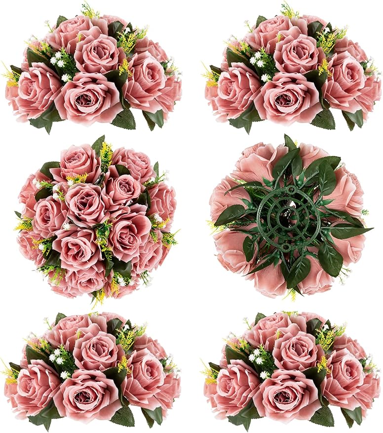 BLOSMON Dusty Pink Flowers Decoration: 6 Pcs Artificial Roses Flowers Balls by Blosmon