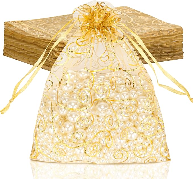Staruby Organza Gift Bags 50 Pcs Gold Sheer Organza Bag 6x8 Inch Mesh Favor by Staruby