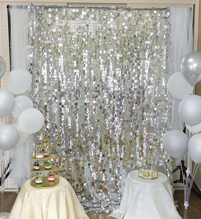Silver Sequin Backdrop 8ft * 8ft 1 Panel, Shimmer Wall Backdrop Photobooth Props - Image 2