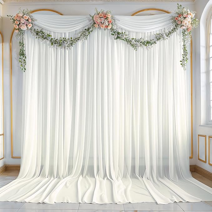 10ft x 10ft Beige Backdrop Curtains, Wrinkle-Free Sheer Chiffon Fabric Photo by WishCare