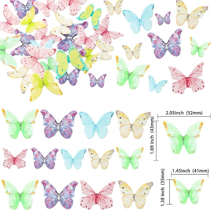 Ephlyn 40Pcs Edible Butterfly Cupcake Toppers 3D Butterfly Cake Picks Mixed - Image 2