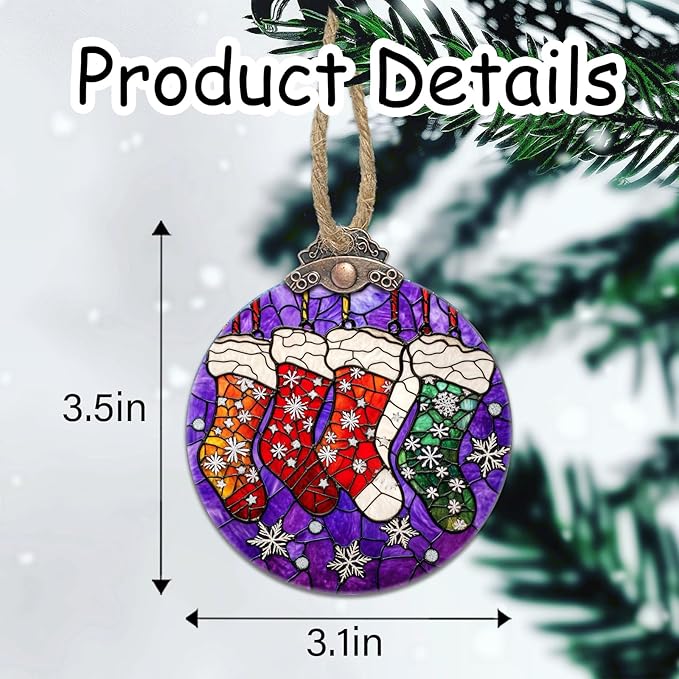 Stained Glass Christmas Decorations, Colorful Socks Suncatcher - Image 6