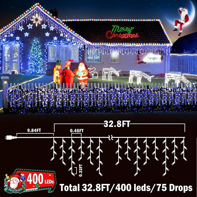 KNONEW Christmas Lights Outdoor Decorations 400 LED 33ft 8 Modes Curtain Fairy - Image 4