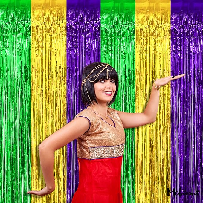 4 Pack 3.2Ft x 6.6Ft Mardi Gras Fringe Curtain Backdrop - Image 5