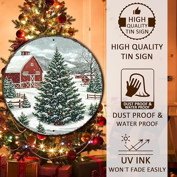 Round Christmas Trees Barn Metal Tin Sign Christmas Vintage Tin Sign - Image 4