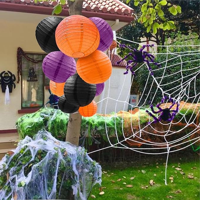 Orange Purple Black Paper Lanterns Decorative 12pcs Halloween Hanging - Image 2