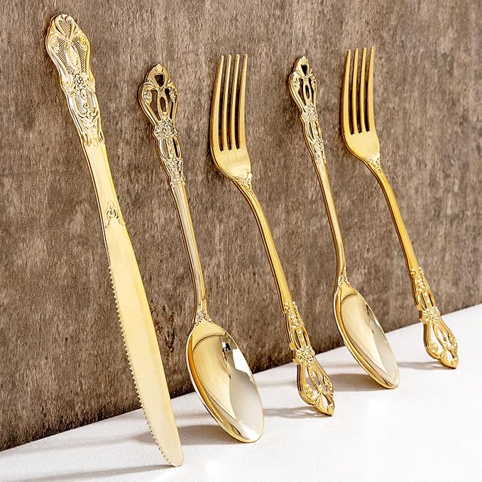 40PCS Gold Plastic Silverware - Image 3