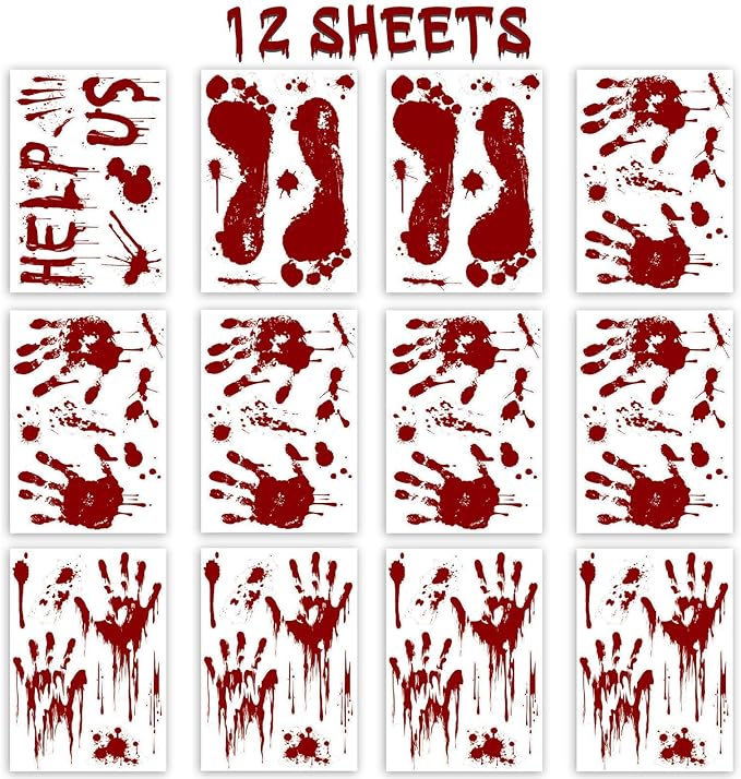 Halloween Window-Clings-Decorations Bloody-Handprint-Footprint Stickers - Image 2