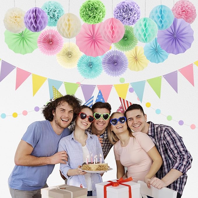Pastel Party Decorations, Pom Poms Flowers Packs - Image 3