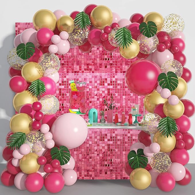 24PCS Deep Pink Shimmer Wall Backdrop, Laser Square Sequin Photo Backdrops Panel - Image 4