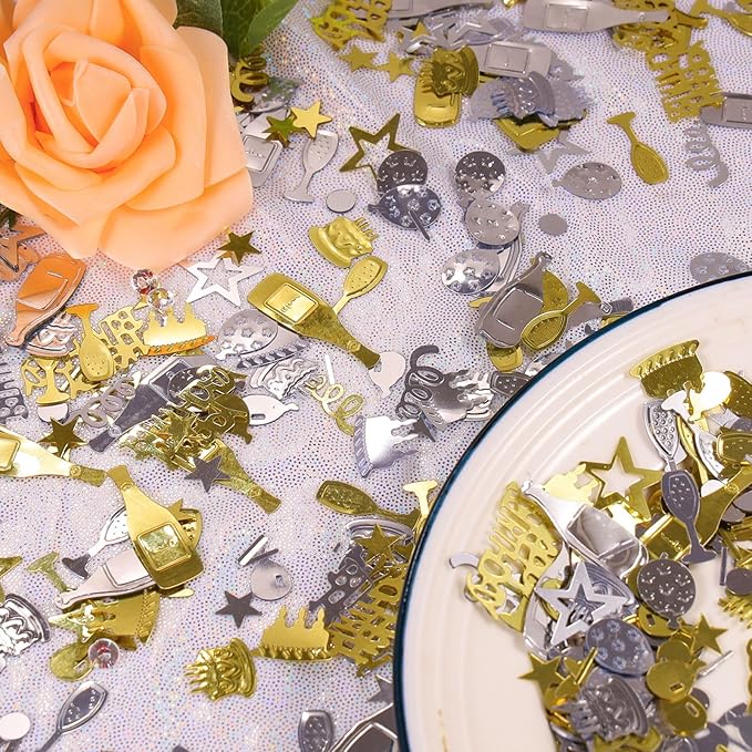VHUWE Happy Birthday Confetti, 1.6 oz Champagne Gold Silver Cake Balloon Star - Image 7