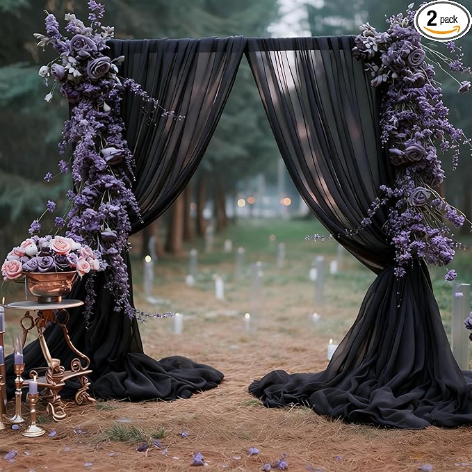 10ft x 10ft Black Backdrop Curtains, Wrinkle-Free Sheer Chiffon Fabric Photo by WishCare