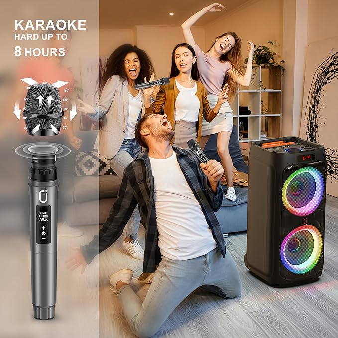 JYX Karaoke Machine with 2 Wireless Microphones, Support TWS/USB/AUX/TF Card/REC - Image 3
