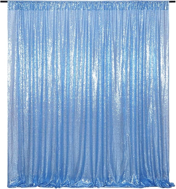 Poise3EHome Baby Blue Sequin Backdrop Curtain, 8FT x 10FT Sequin Photography by Poise3EHome