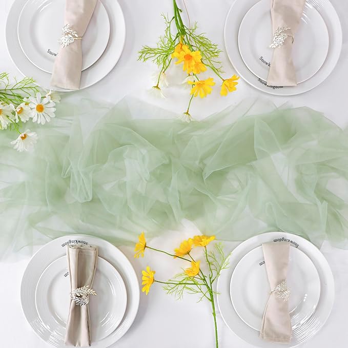 Snowkingdom Sage Green Table Runner, 10 FT Sheer Tulle Cheesecloth Gauze - Image 5