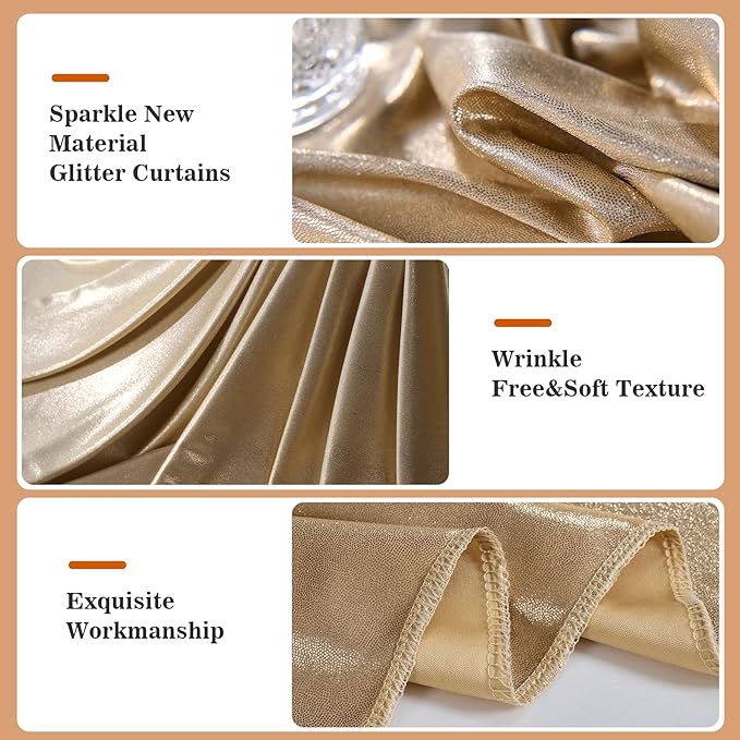 10x10ft Thick Champagne Glitter Backdrop Curtain Panels - Image 3