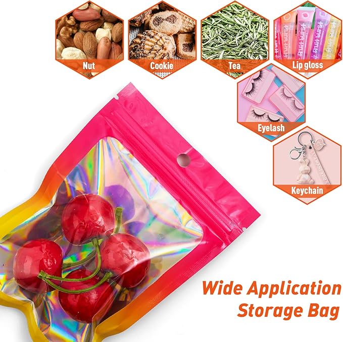 Funfery 100 Pack Gradient Holographic Bags, Mylar Resealable Bag - Image 5